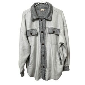 Altar'd State Womens XS Grey Fleece Button Down Shacket Oversized Shirt Jacket
